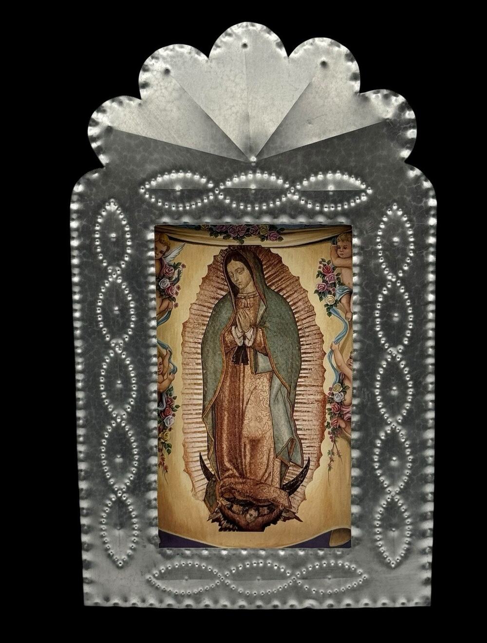 Mexican Tin Shadow Box Frame Nicho Our Lady Guadalupe Blessed Mother Hanging 9x5